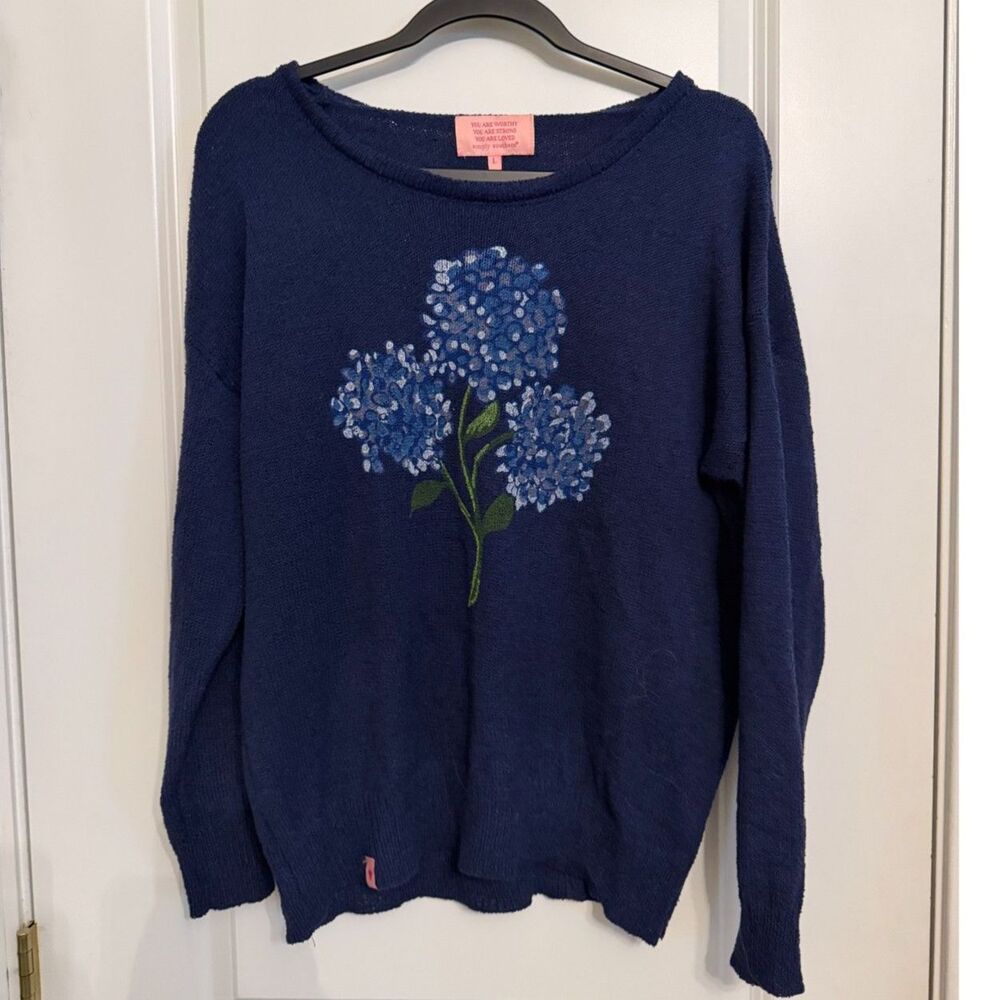 Simply Southern Navy Hydrangea Sweater – Women’s Large